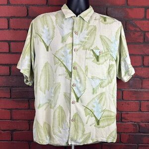 Bobby Chan Mens Silk Tropical‎ Button Down Green Large